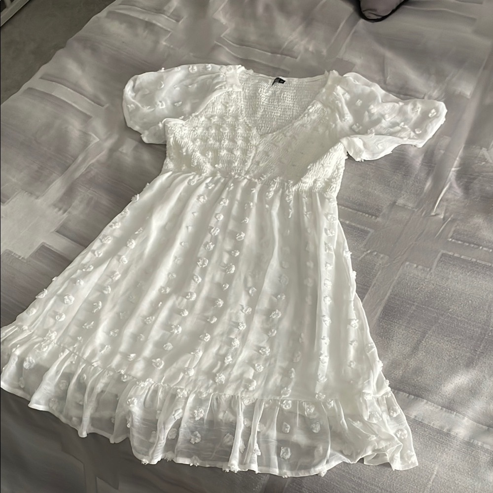 White Floral Embroidered Dress